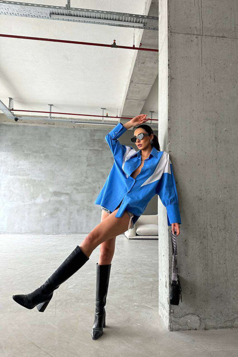 LONG SLEEEVE SIMPLE WOMEN SHIRT BLUE/BLU - 2