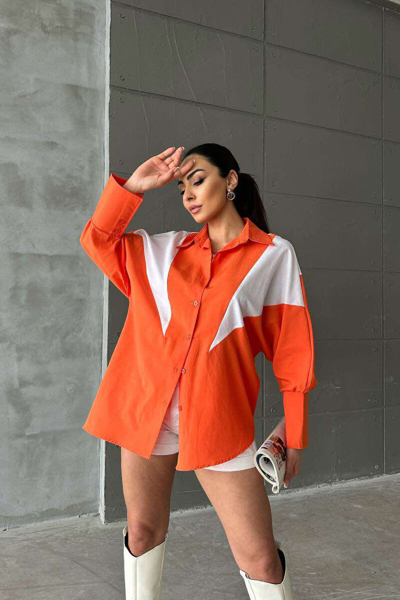 LONG SLEEEVE SIMPLE WOMEN SHIRT ORANGE/PORTOKALLI - 1