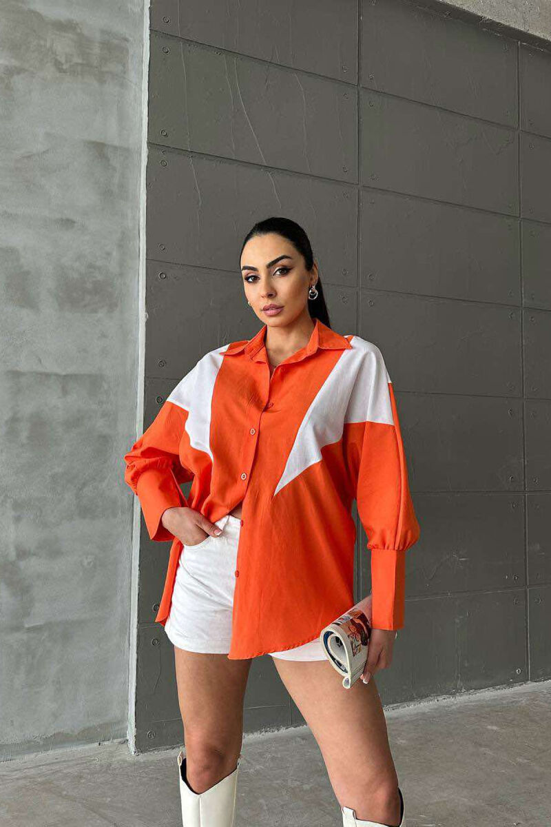 LONG SLEEEVE SIMPLE WOMEN SHIRT ORANGE/PORTOKALLI - 2