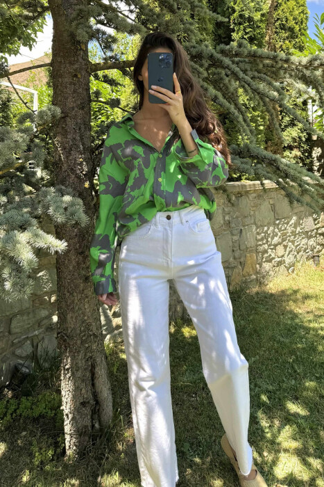 LONG SLEEVE ABSTRACT DESIGN WOMEN SHIRT GREEN/JESHILE - 5