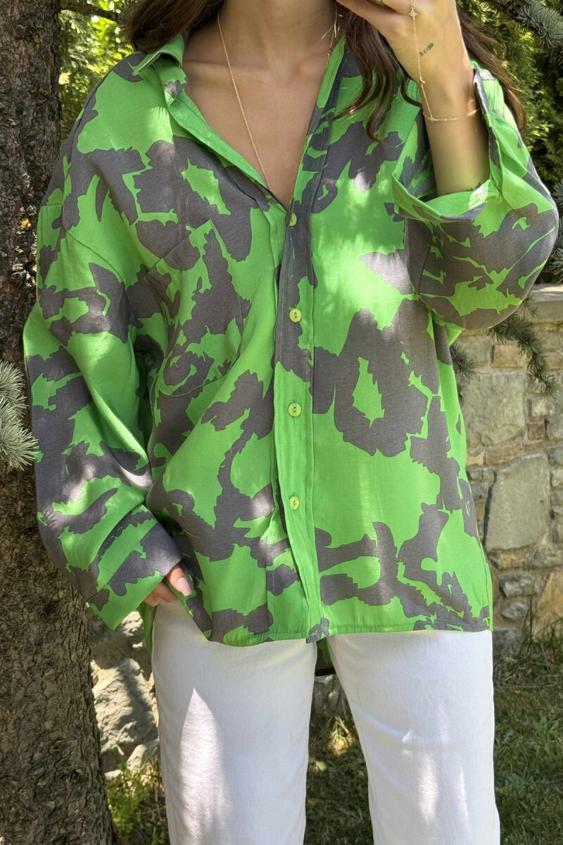 LONG SLEEVE ABSTRACT DESIGN WOMEN SHIRT GREEN/JESHILE - 7