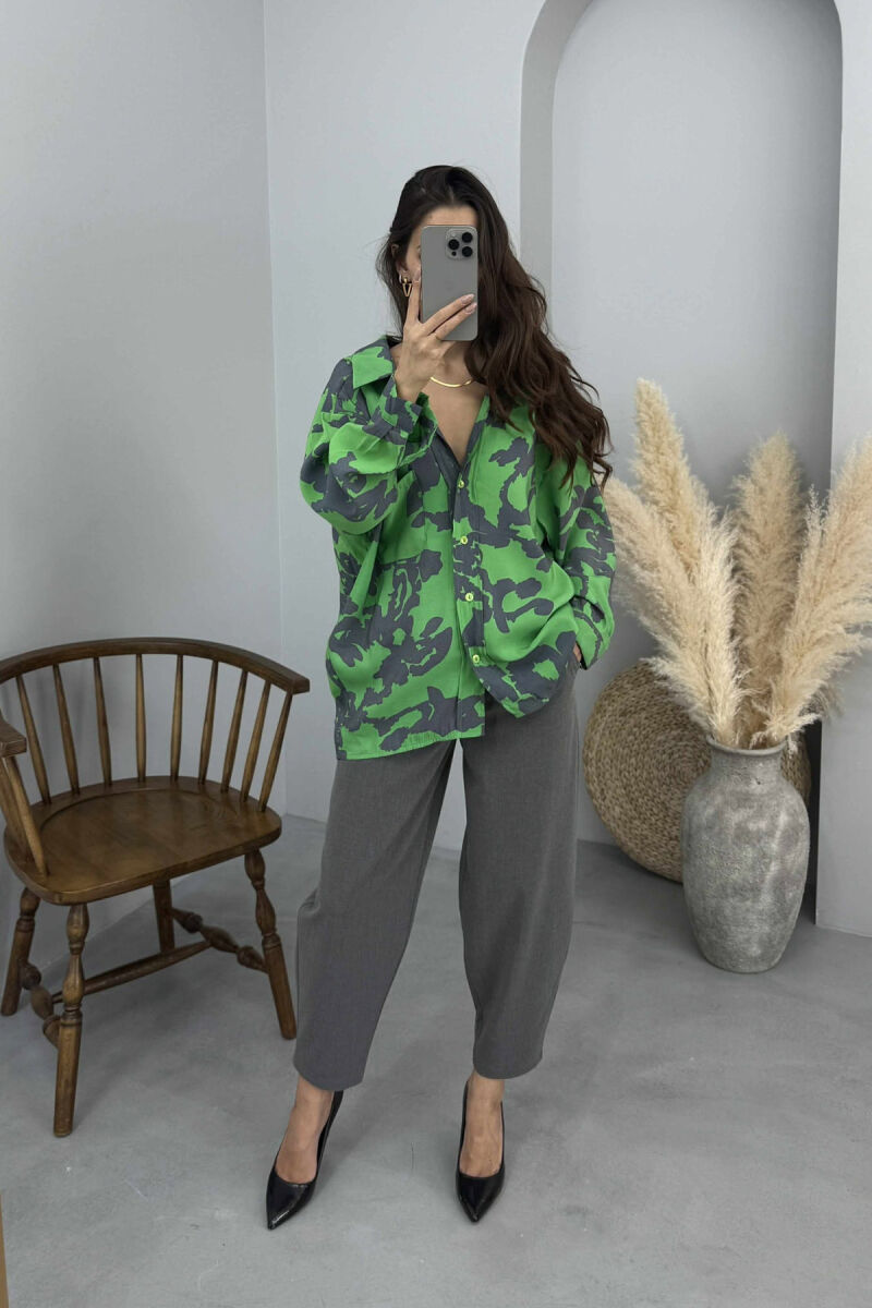 LONG SLEEVE ABSTRACT DESIGN WOMEN SHIRT GREEN/JESHILE - 1