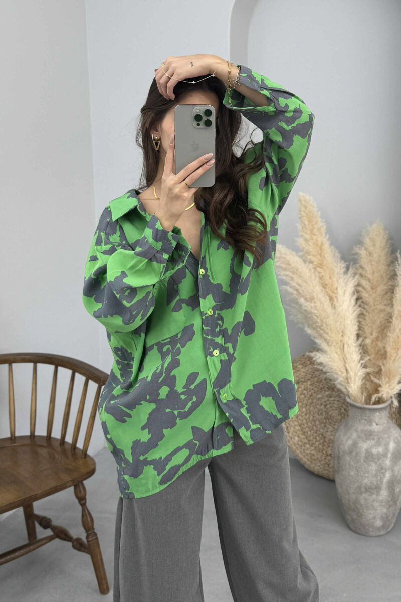 LONG SLEEVE ABSTRACT DESIGN WOMEN SHIRT GREEN/JESHILE - 3