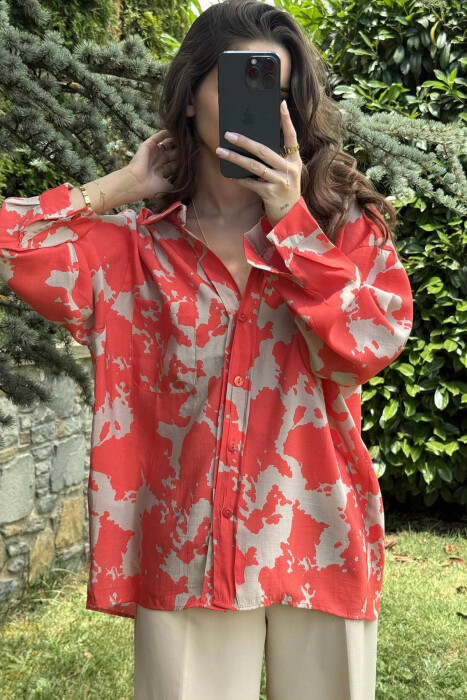 LONG SLEEVE ABSTRACT DESIGN WOMEN SHIRT ORANGE/PORTOKALLI - 6