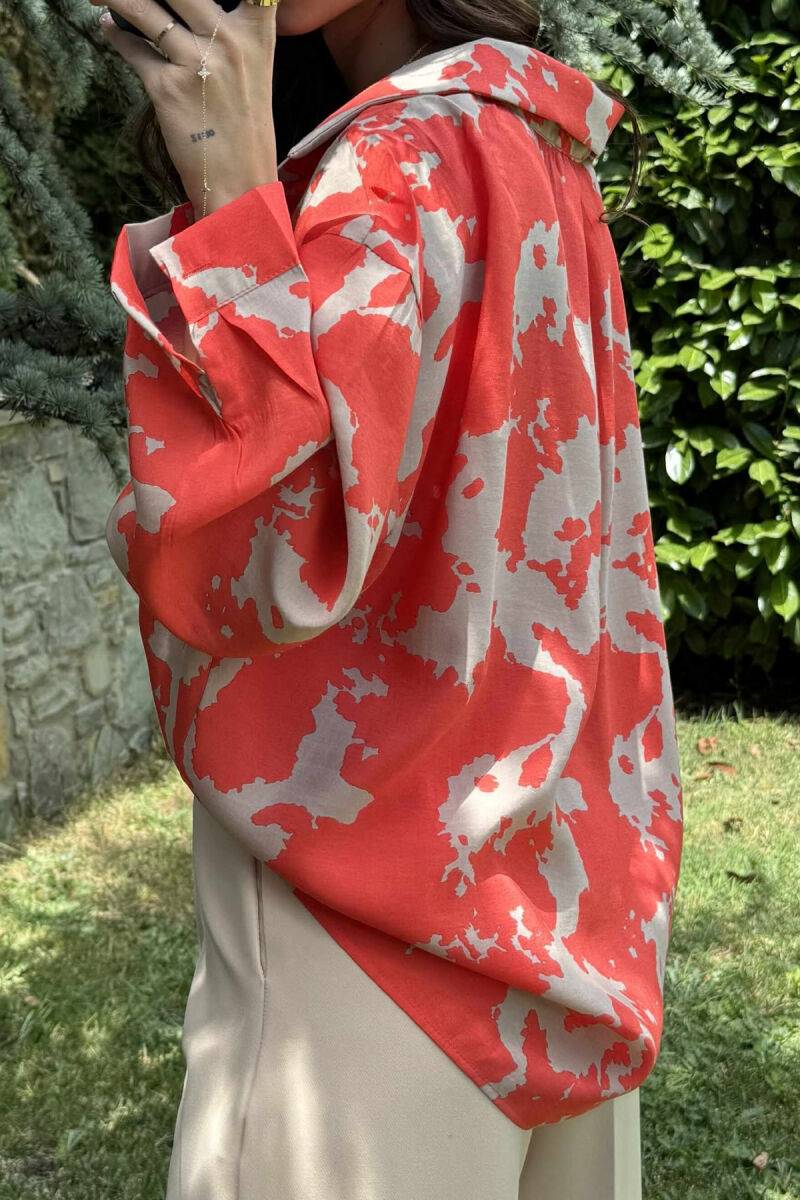 LONG SLEEVE ABSTRACT DESIGN WOMEN SHIRT ORANGE/PORTOKALLI - 8