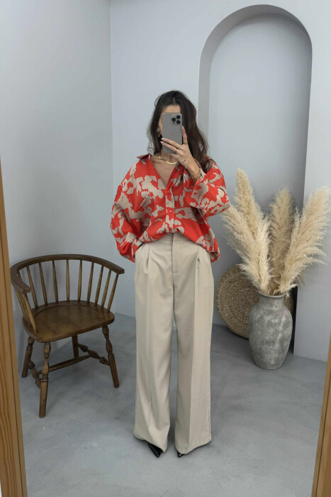 LONG SLEEVE ABSTRACT DESIGN WOMEN SHIRT ORANGE/PORTOKALLI - 1