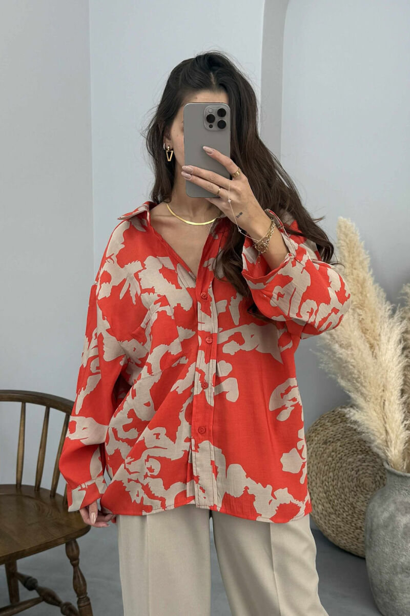 LONG SLEEVE ABSTRACT DESIGN WOMEN SHIRT ORANGE/PORTOKALLI - 3