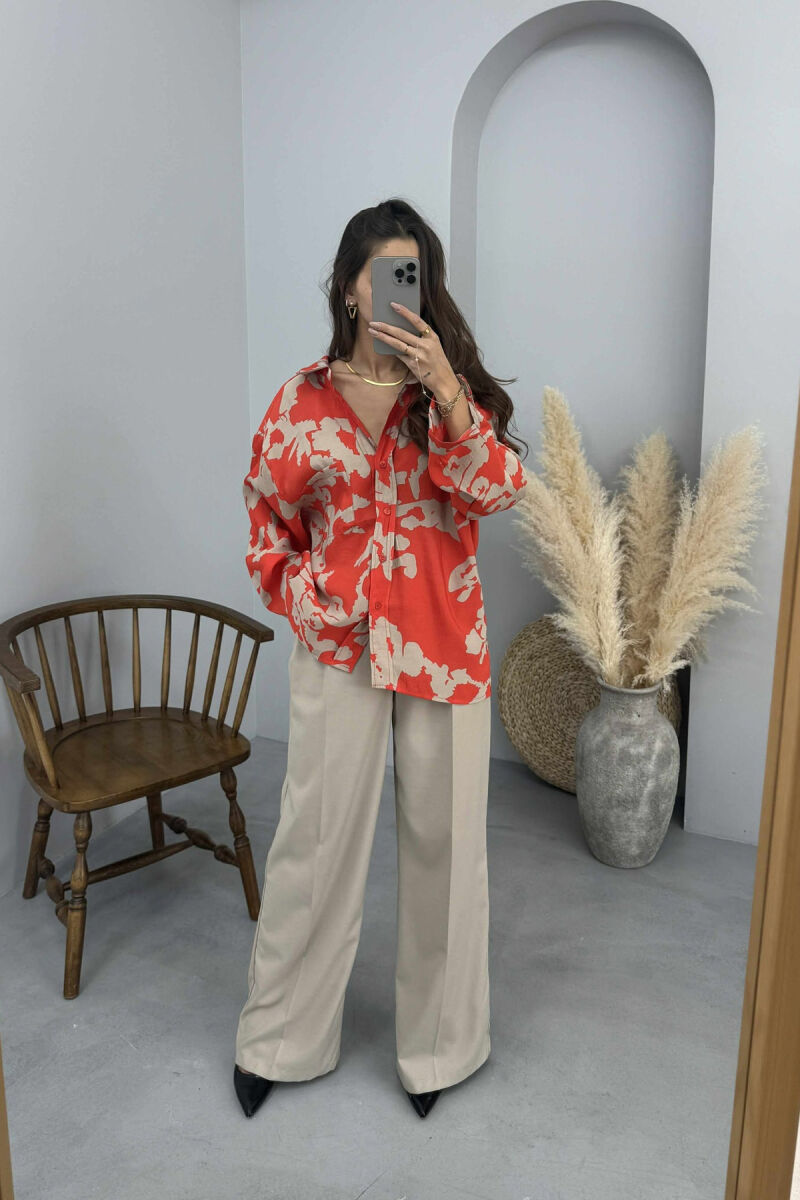 LONG SLEEVE ABSTRACT DESIGN WOMEN SHIRT ORANGE/PORTOKALLI - 2
