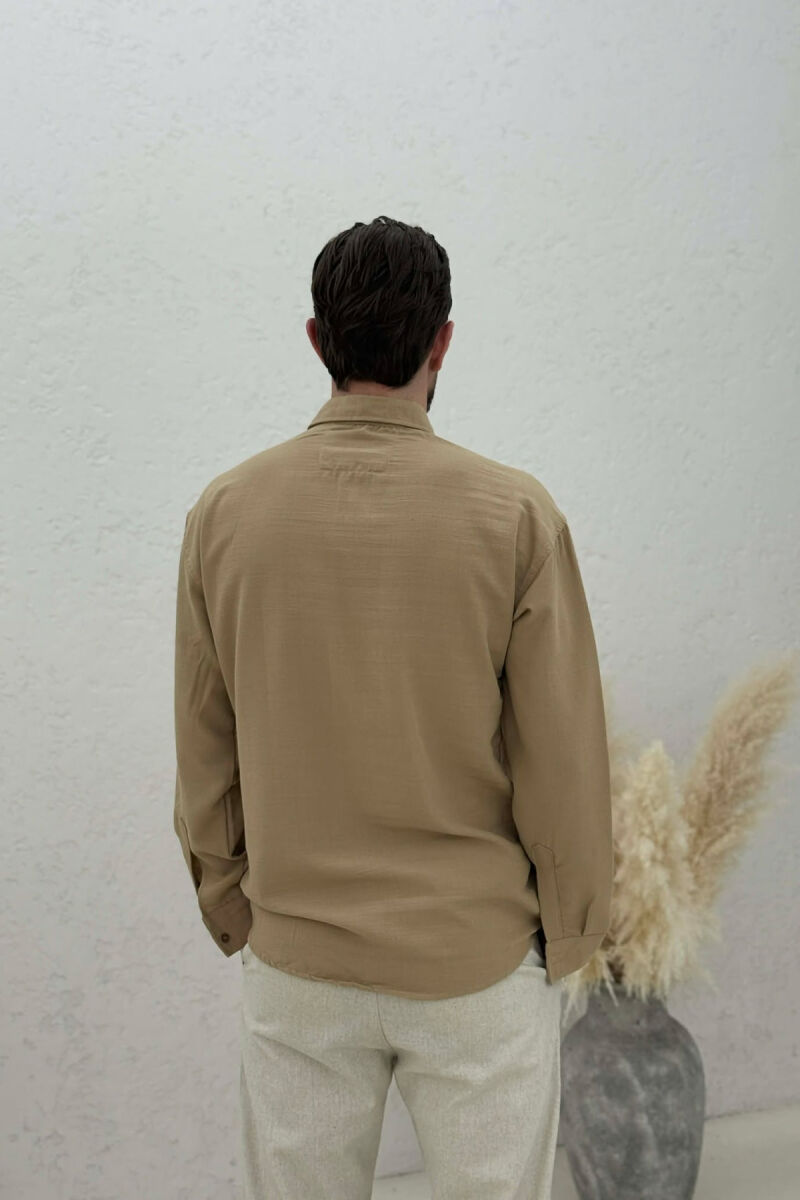 LONG SLEEVE FRONT POCKET MEN SHIRTS BEIGE/BEZHE - 2
