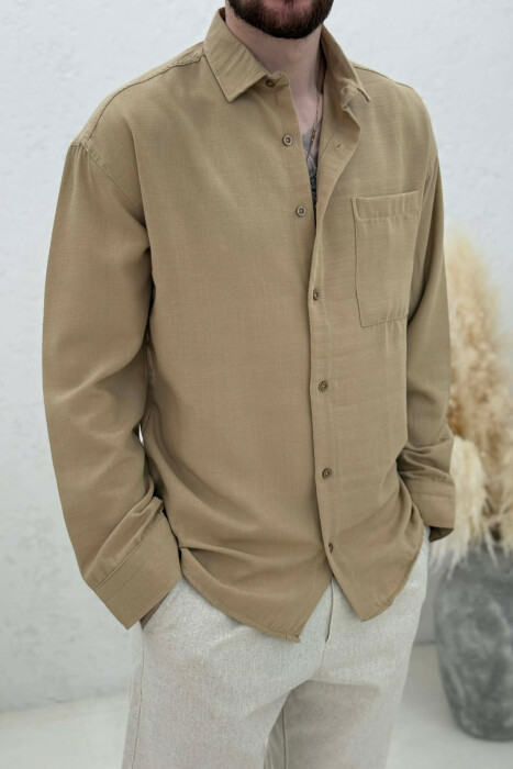 LONG SLEEVE FRONT POCKET MEN SHIRTS BEIGE/BEZHE - 4