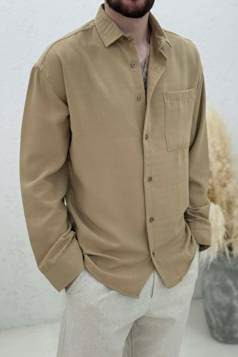 LONG SLEEVE FRONT POCKET MEN SHIRTS BEIGE/BEZHE - 4