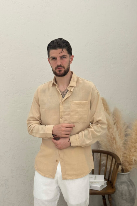 LONG SLEEVE FRONT POCKET MEN SHIRTS CREAM/KREM 