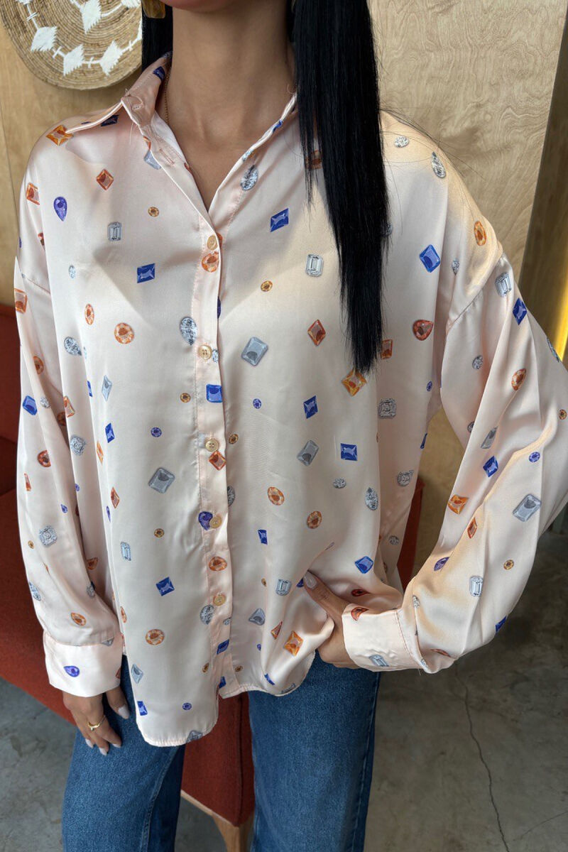 LONG SLEEVE GEMS DESIGN WOMEN SHIRT POWDER/PUDER - 3