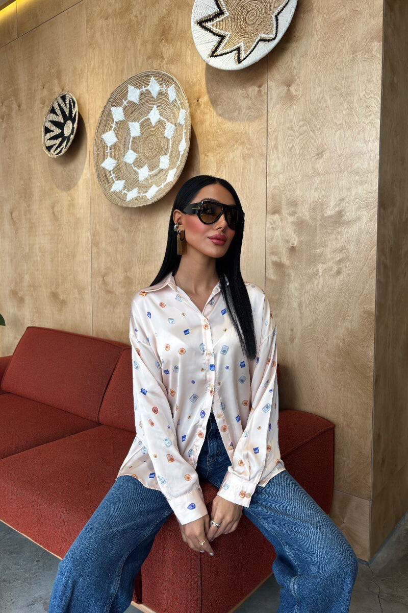 LONG SLEEVE GEMS DESIGN WOMEN SHIRT POWDER/PUDER - 5