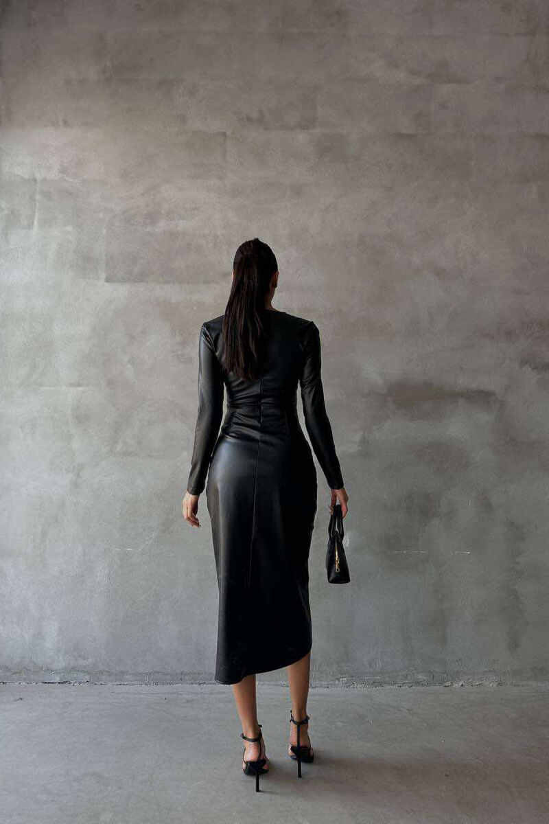 LONG SLEEVE LEATHER ONE COLOR WOMAN DRESS BLACK/ E ZEZE - 7