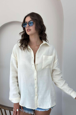 LONG SLEEVE LINEN WOMEN SHIRT CREAM/KREM 