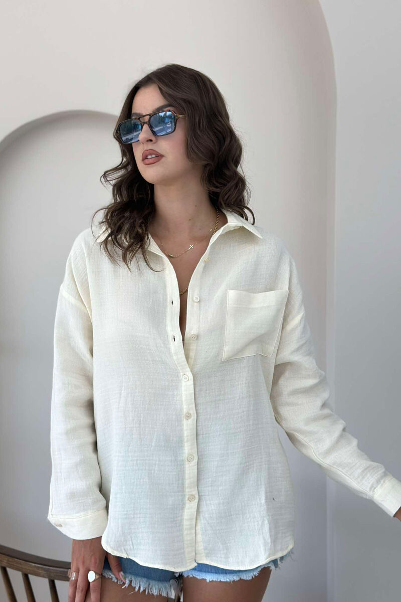 LONG SLEEVE LINEN WOMEN SHIRT CREAM/KREM - 1