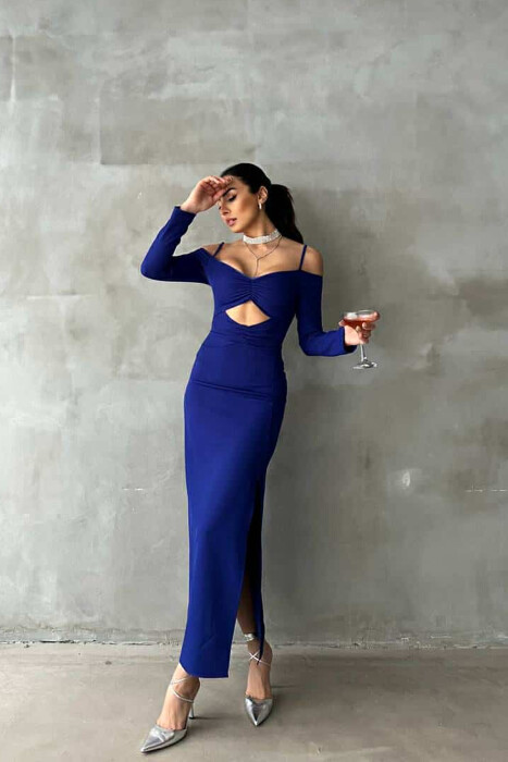 LONG SLEEVE LONG WOMAN DRESS BLUE/BLU - 1