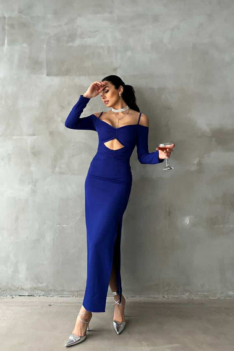 LONG SLEEVE LONG WOMAN DRESS BLUE/BLU - 1