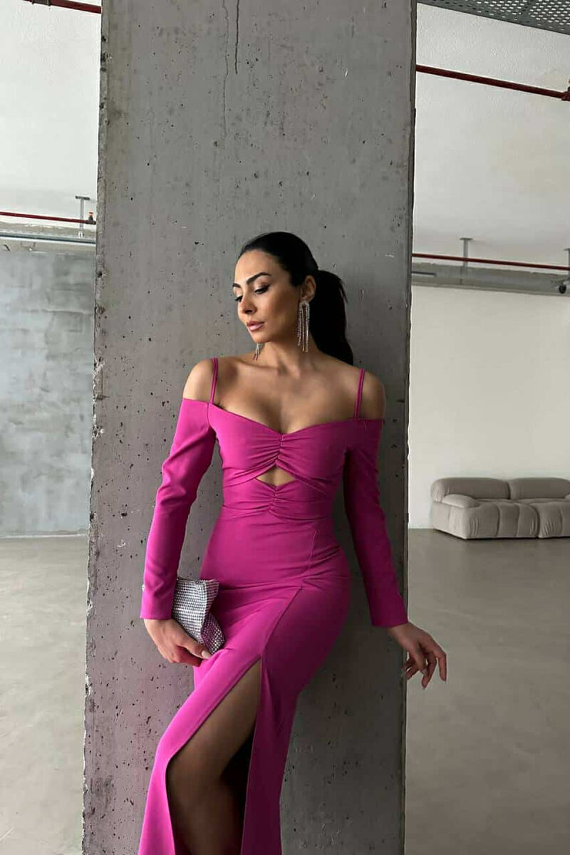 LONG SLEEVE LONG WOMAN DRESS FUCHSIA/CIKLAMI - 2