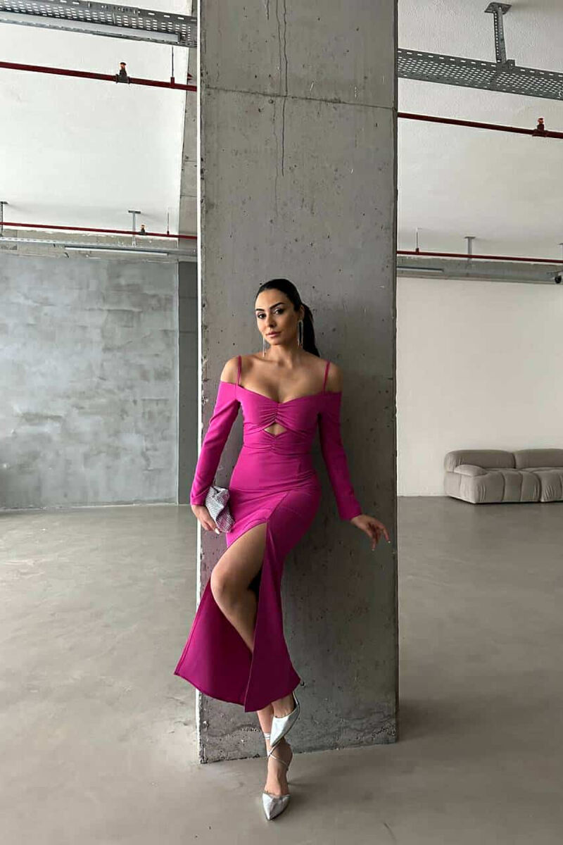LONG SLEEVE LONG WOMAN DRESS FUCHSIA/CIKLAMI - 5