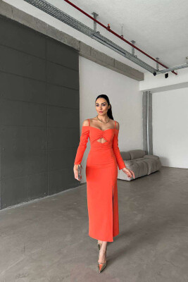 LONG SLEEVE LONG WOMAN DRESS ORANGE/PORTOKALLI 