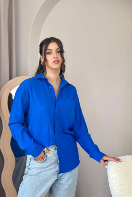 LONG SLEEVE ONE COLOR WOMEN SHIRT BLUE/BLU 