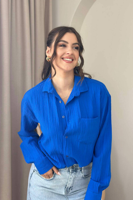 LONG SLEEVE ONE COLOR WOMEN SHIRT BLUE/BLU - 2