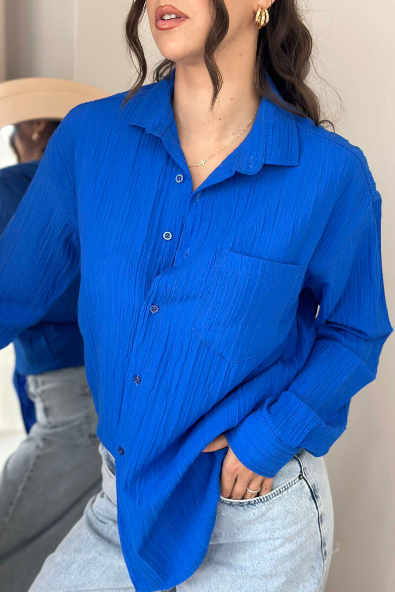 LONG SLEEVE ONE COLOR WOMEN SHIRT BLUE/BLU - 3