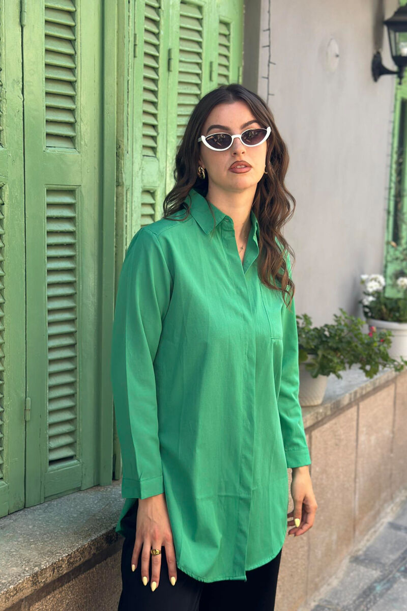 LONG SLEEVE ONE COLOR WOMEN SHIRT GREEN/JESHILE - 2