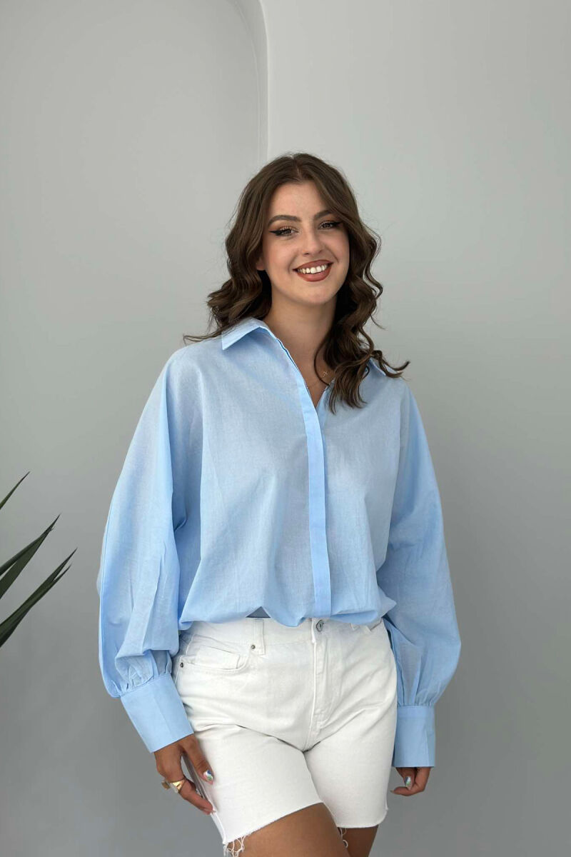 LONG SLEEVE ONE COLOR WOMEN SHIRT LIGHTBLUE/BZ - 3