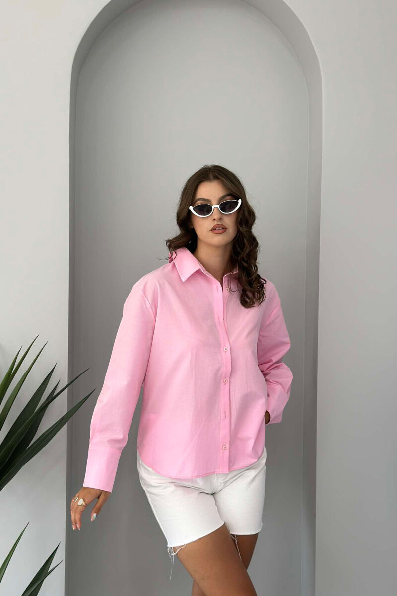 LONG SLEEVE ONE COLOR WOMEN SHIRT PINK/ROZE - 1