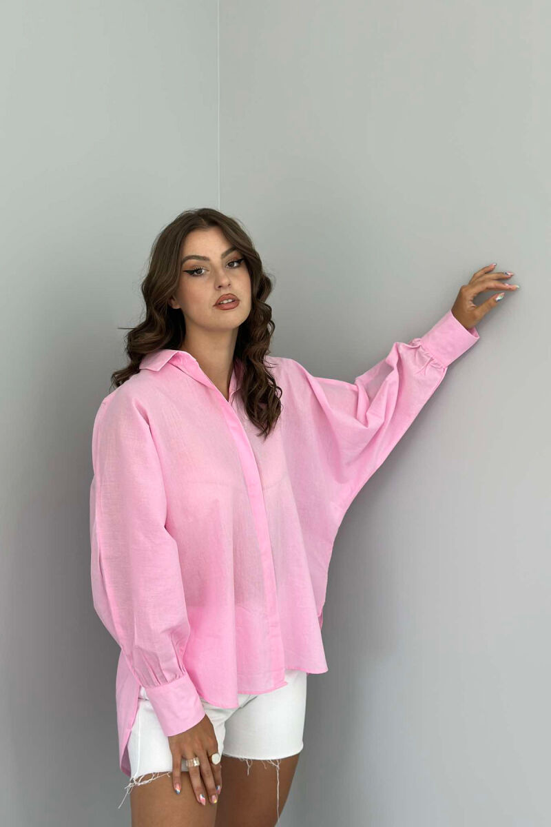 LONG SLEEVE ONE COLOR WOMEN SHIRT PINK/ROZE - 1