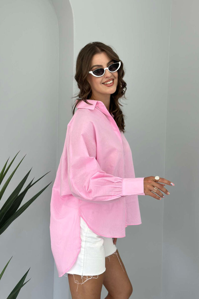 LONG SLEEVE ONE COLOR WOMEN SHIRT PINK/ROZE - 2