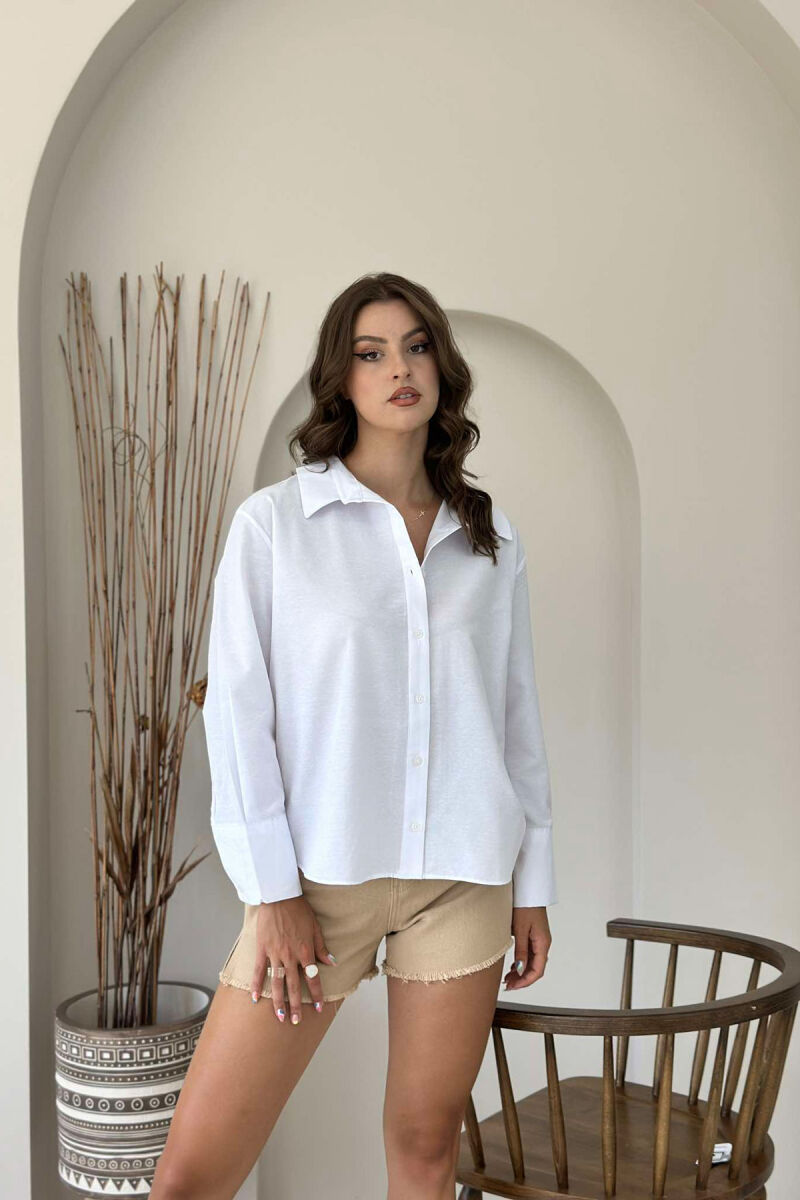 LONG SLEEVE ONE COLOR WOMEN SHIRT WHITE-E BARDHE - 1