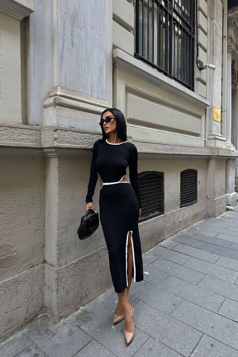 FUSTAN PËR FEMRA ME MENGË TË GJATA I HAPUR MBRAPA NË NGJYRËN E ZEZË - KLAUDIO FASHION