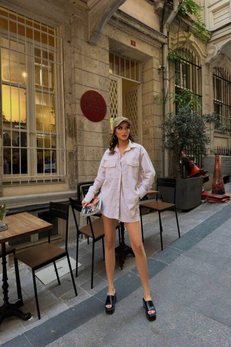 LONG SLEEVE SHIRT+SHORTS WOMEN SET BEIGE/BEZHE - 5