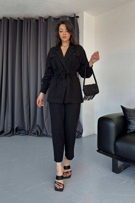 LONG SLEEVE SHIRT+TROUSERS LACING WOMEN SET BLACK/ E ZEZE 