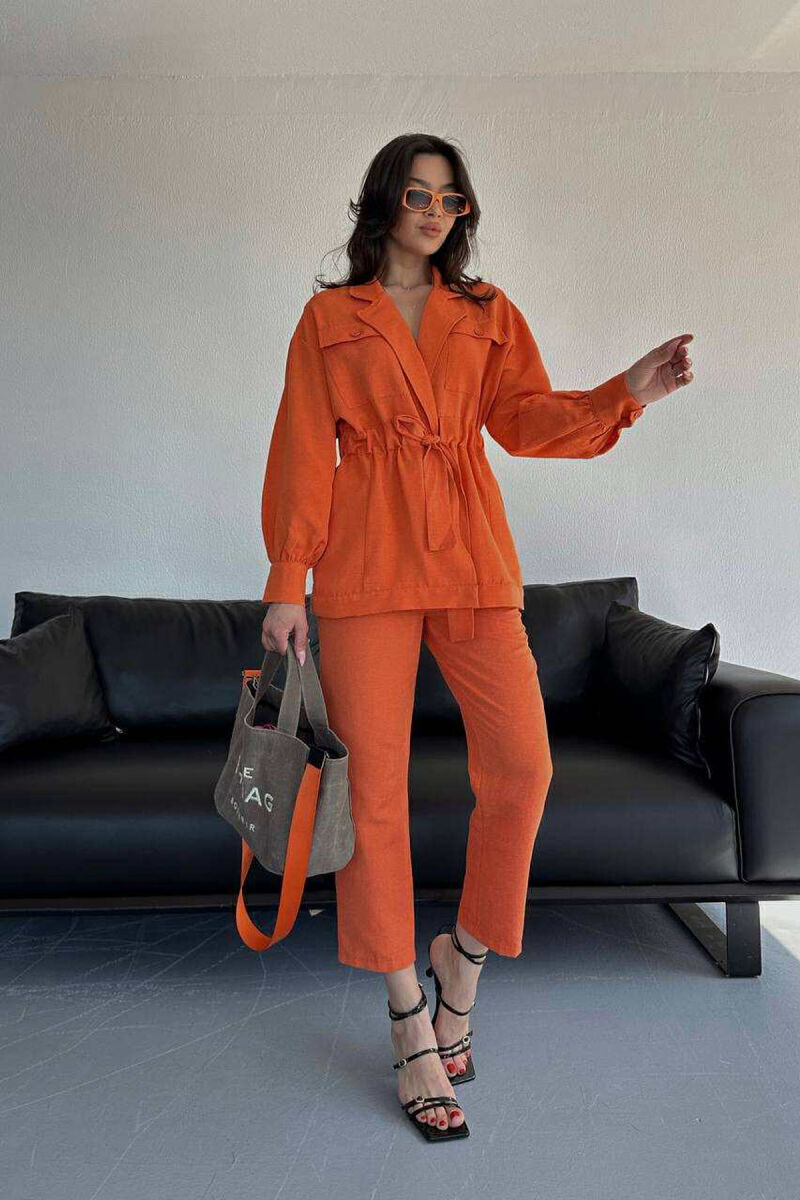 LONG SLEEVE SHIRT+TROUSERS LACING WOMEN SET ORANGE/PORTOKALLI - 1