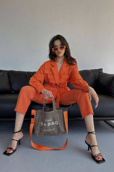 LONG SLEEVE SHIRT+TROUSERS LACING WOMEN SET ORANGE/PORTOKALLI - 3
