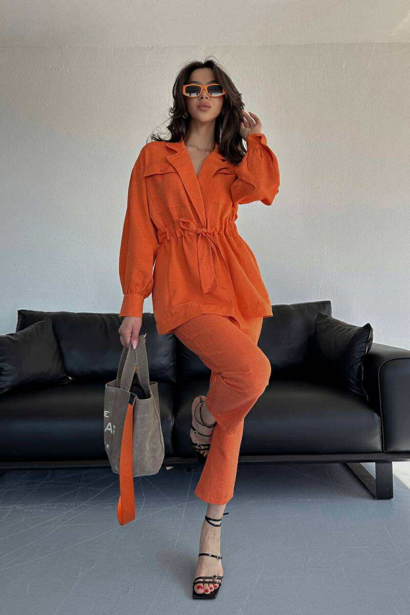 LONG SLEEVE SHIRT+TROUSERS LACING WOMEN SET ORANGE/PORTOKALLI - 4