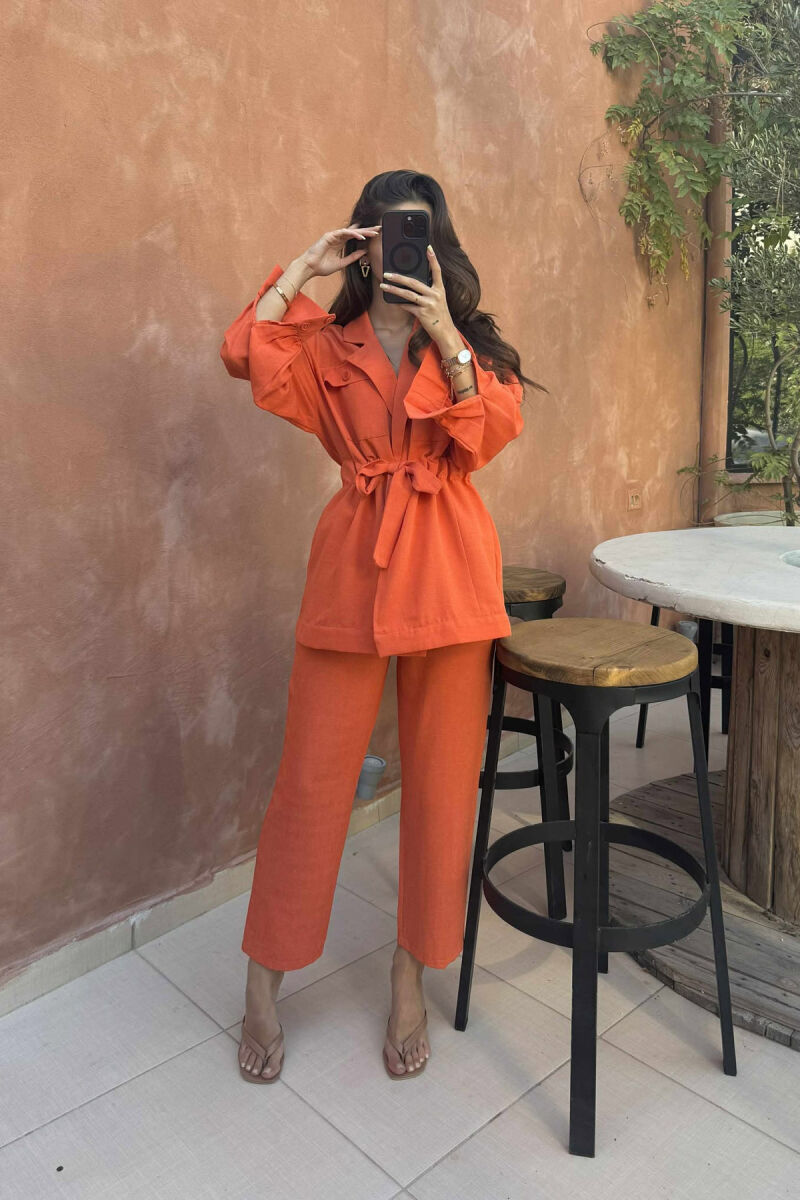 LONG SLEEVE SHIRT+TROUSERS LACING WOMEN SET ORANGE/PORTOKALLI - 1