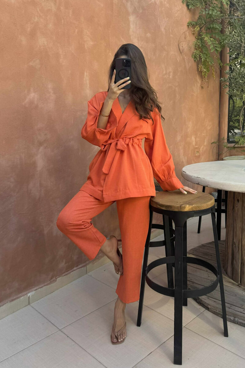 LONG SLEEVE SHIRT+TROUSERS LACING WOMEN SET ORANGE/PORTOKALLI - 2