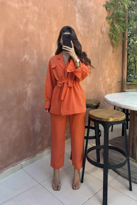 LONG SLEEVE SHIRT+TROUSERS LACING WOMEN SET ORANGE/PORTOKALLI - 3