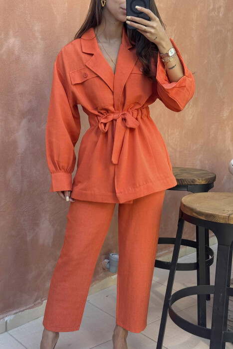 LONG SLEEVE SHIRT+TROUSERS LACING WOMEN SET ORANGE/PORTOKALLI - 4