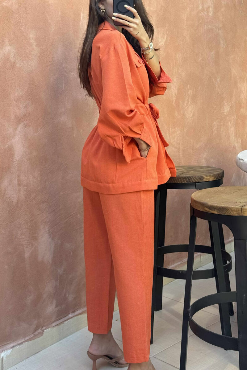 LONG SLEEVE SHIRT+TROUSERS LACING WOMEN SET ORANGE/PORTOKALLI - 5