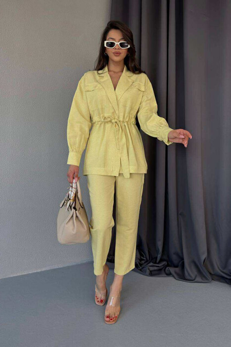 LONG SLEEVE SHIRT+TROUSERS LACING WOMEN SET YELLOW/E VERDHE - 1