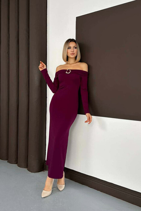 LONG SLEEVE SHOULDERS OFF WOMAN DRESS PURPLE/LEJLA - 1