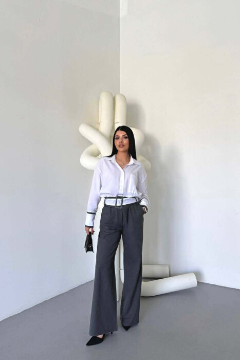 LONG SLEEVE SIMPLE WOMEN JUMPSUIT WHITE/GREY-BAGR - KLAUDIO FASHION