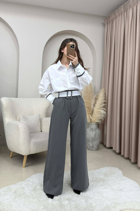 LONG SLEEVE SIMPLE WOMEN JUMPSUIT WHITE/GREY-BAGR - KLAUDIO FASHION